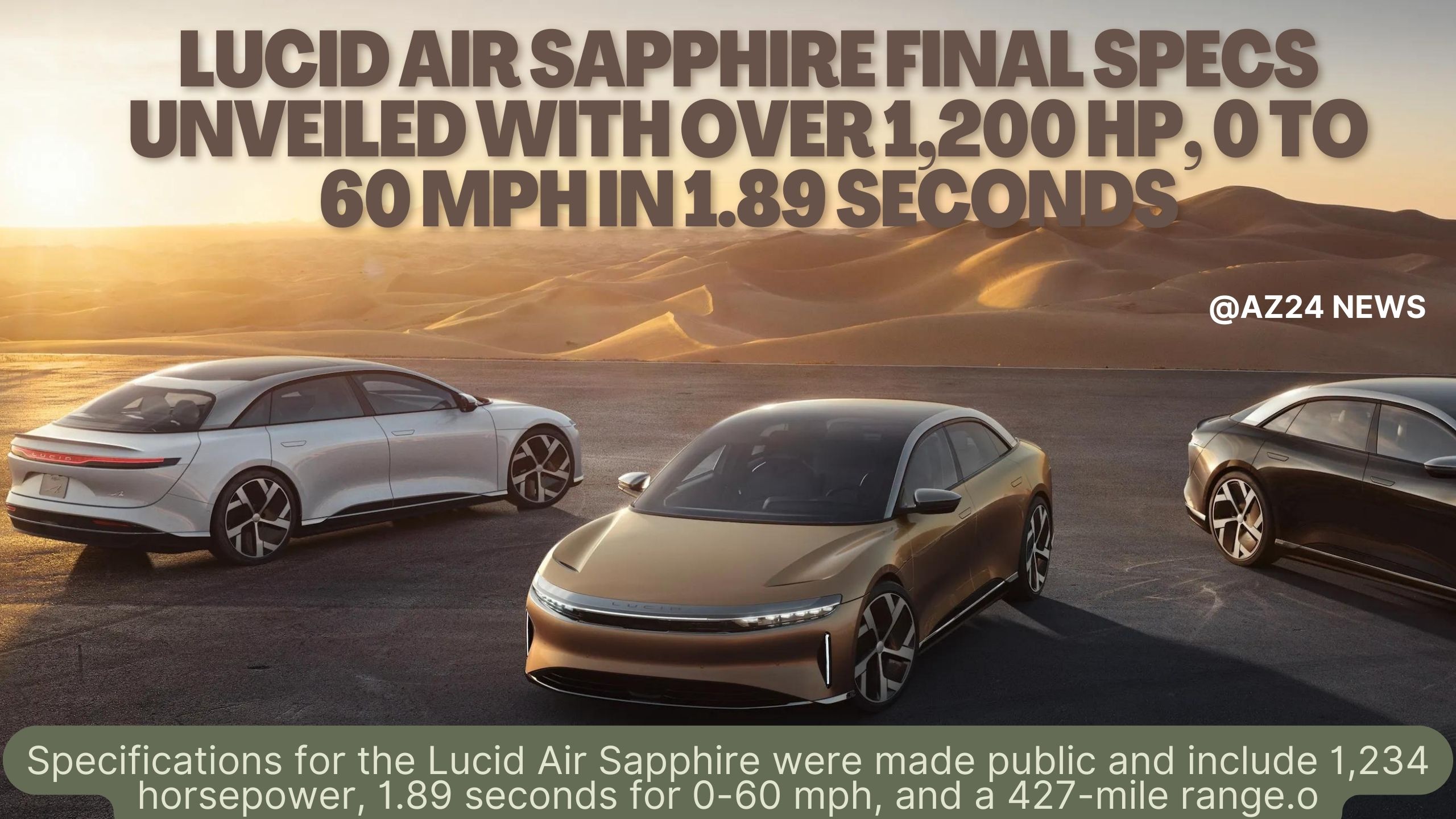 Lucid Air Sapphire final specs unveiled with over 1,200 hp, 0 to 60 mph in 1.89 seconds